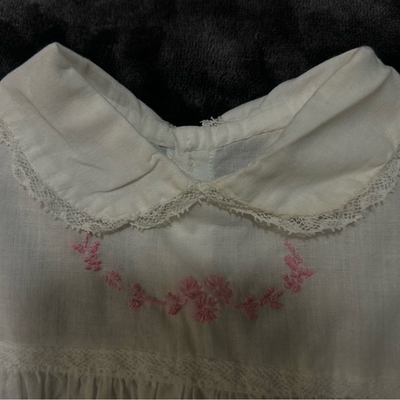 Vintage White Infant Dress with Pink Floral Embroidery - Picture 5 of 8